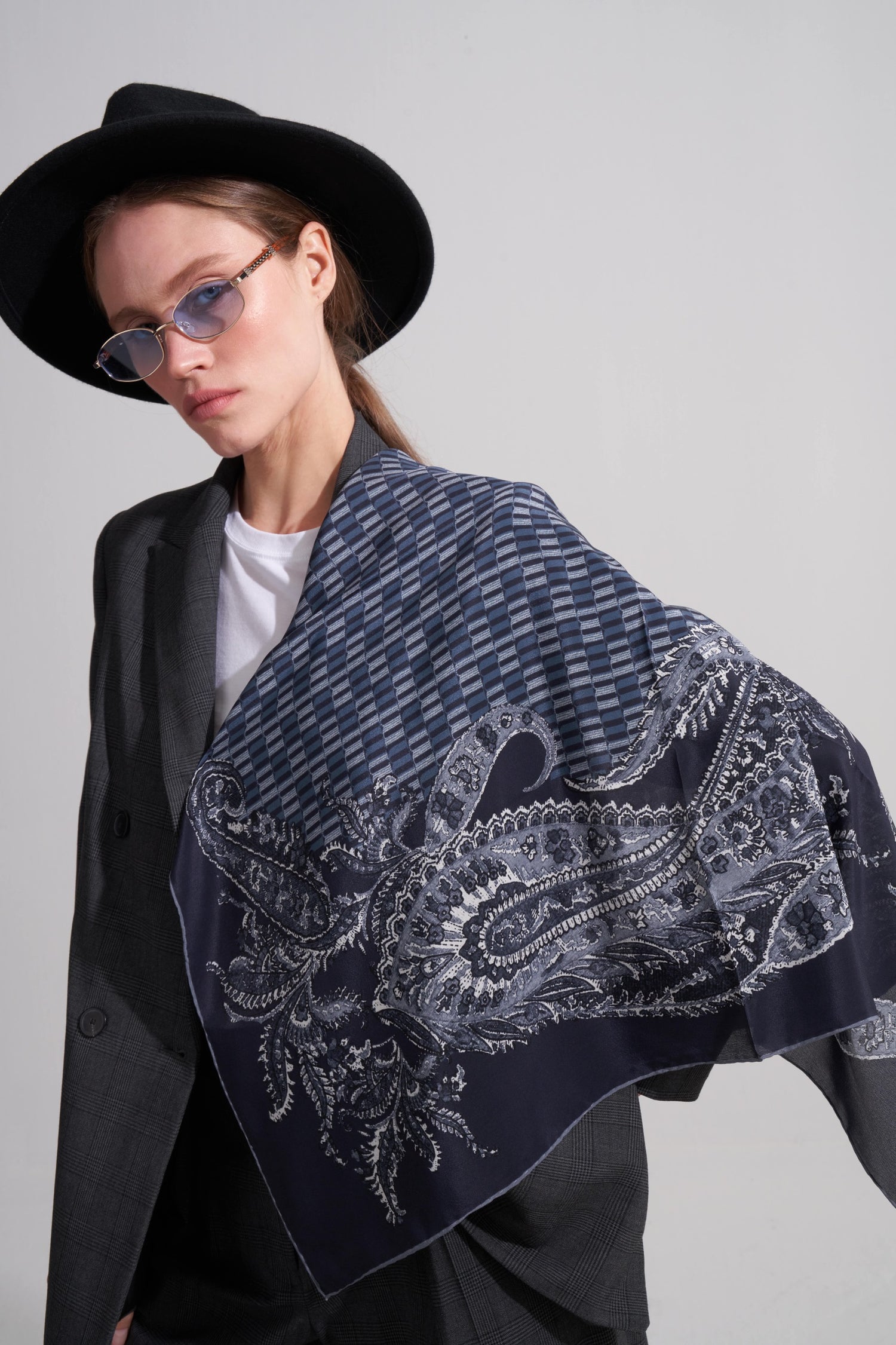 Navy Blue M Flower Scarf