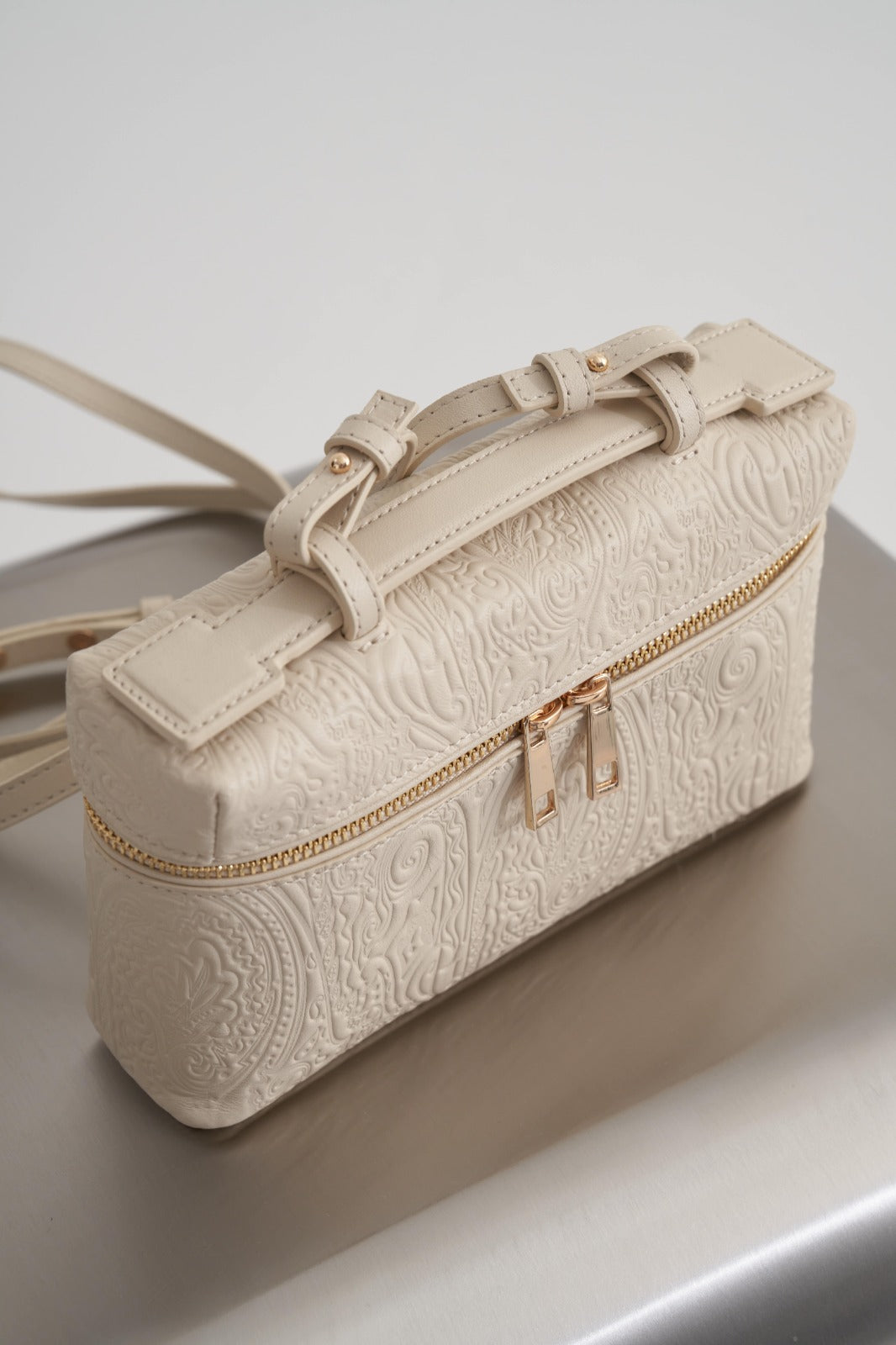 Beige Boxy Handle Bag