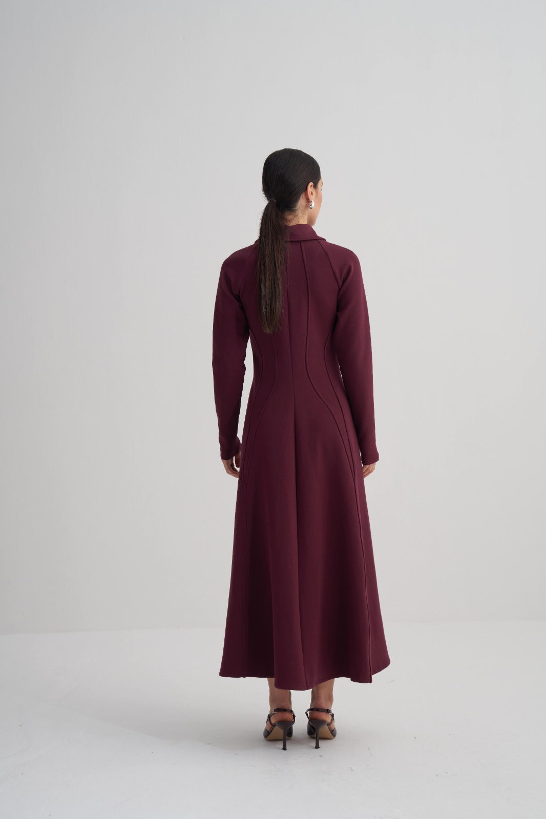 Bordo Fermuarlı Elbise