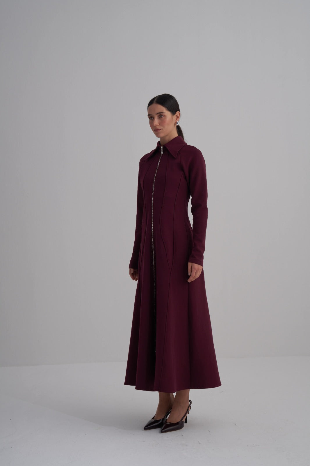 Bordo Fermuarlı Elbise