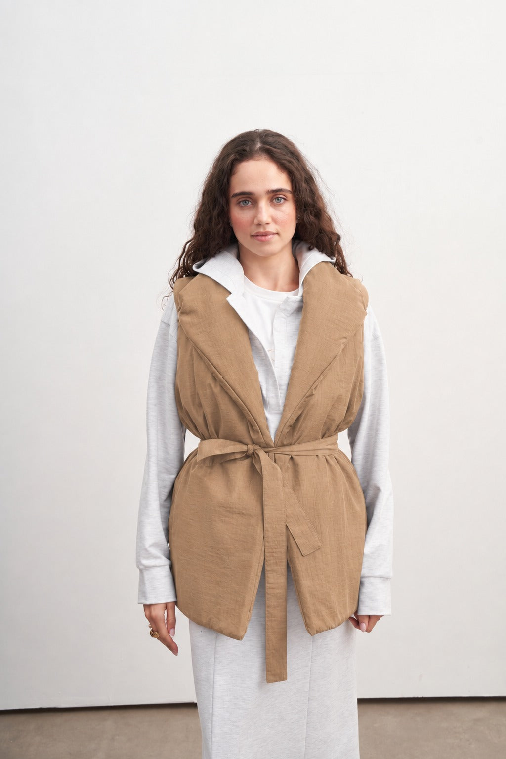 Büzgülü Camel Puf Yelek