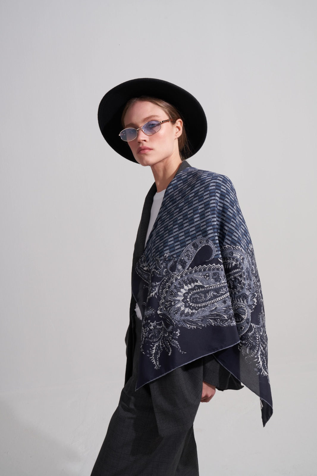 Navy Blue M Flower Scarf