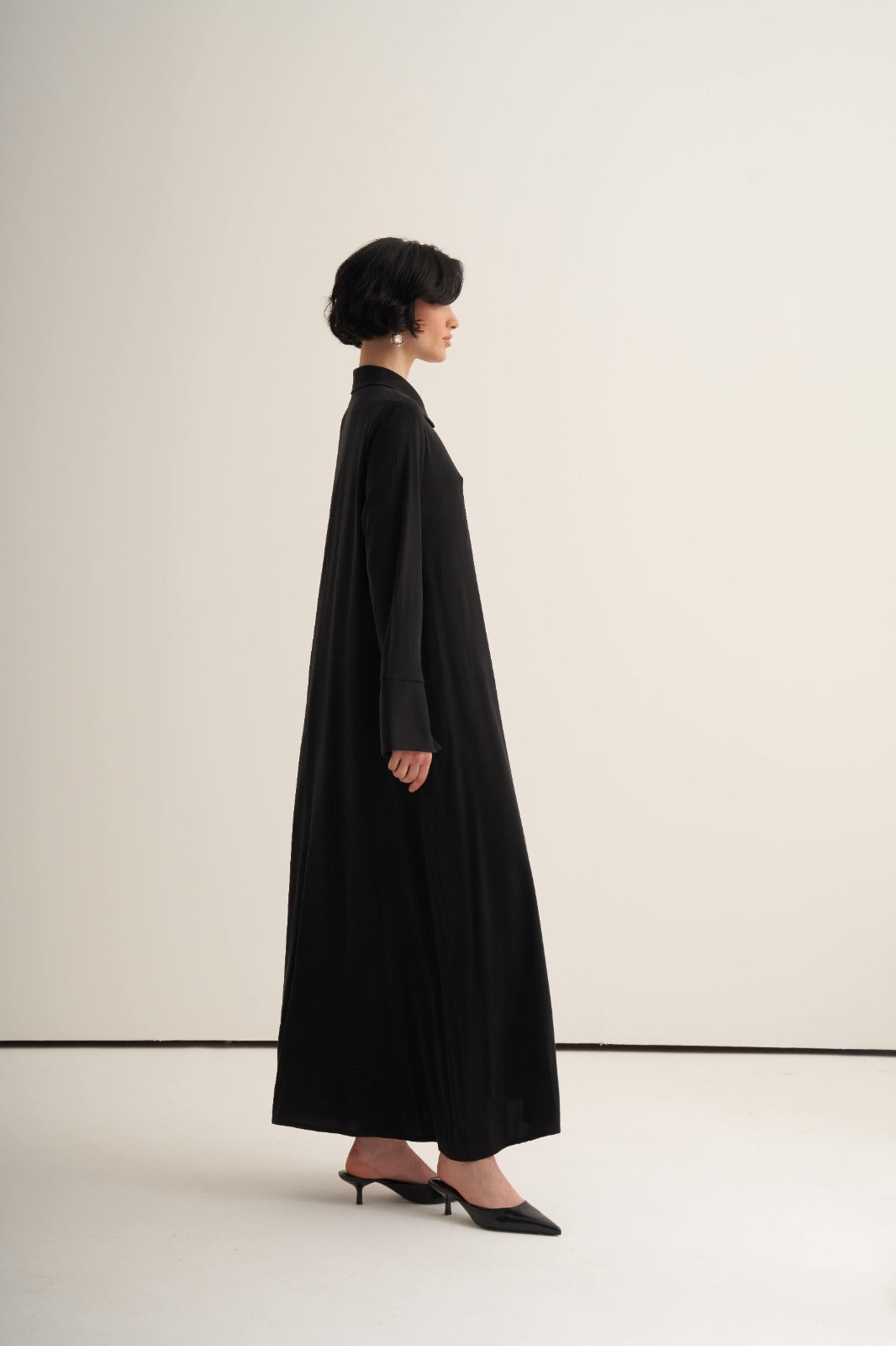 Cupro Siyah Düğmeli Elbise