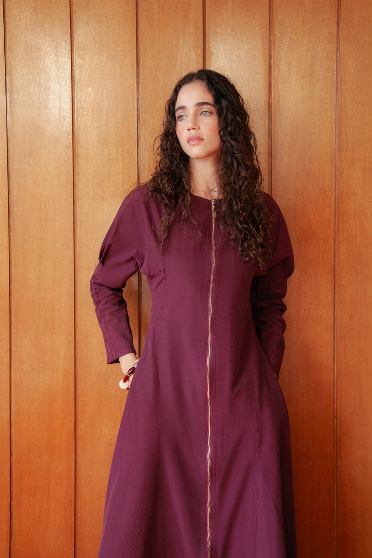 Nova Bordo Fermuarlı Elbise
