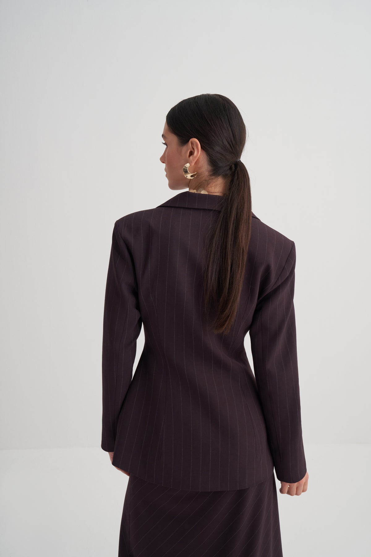 Bordo Çizgili Kruvaze Ceket