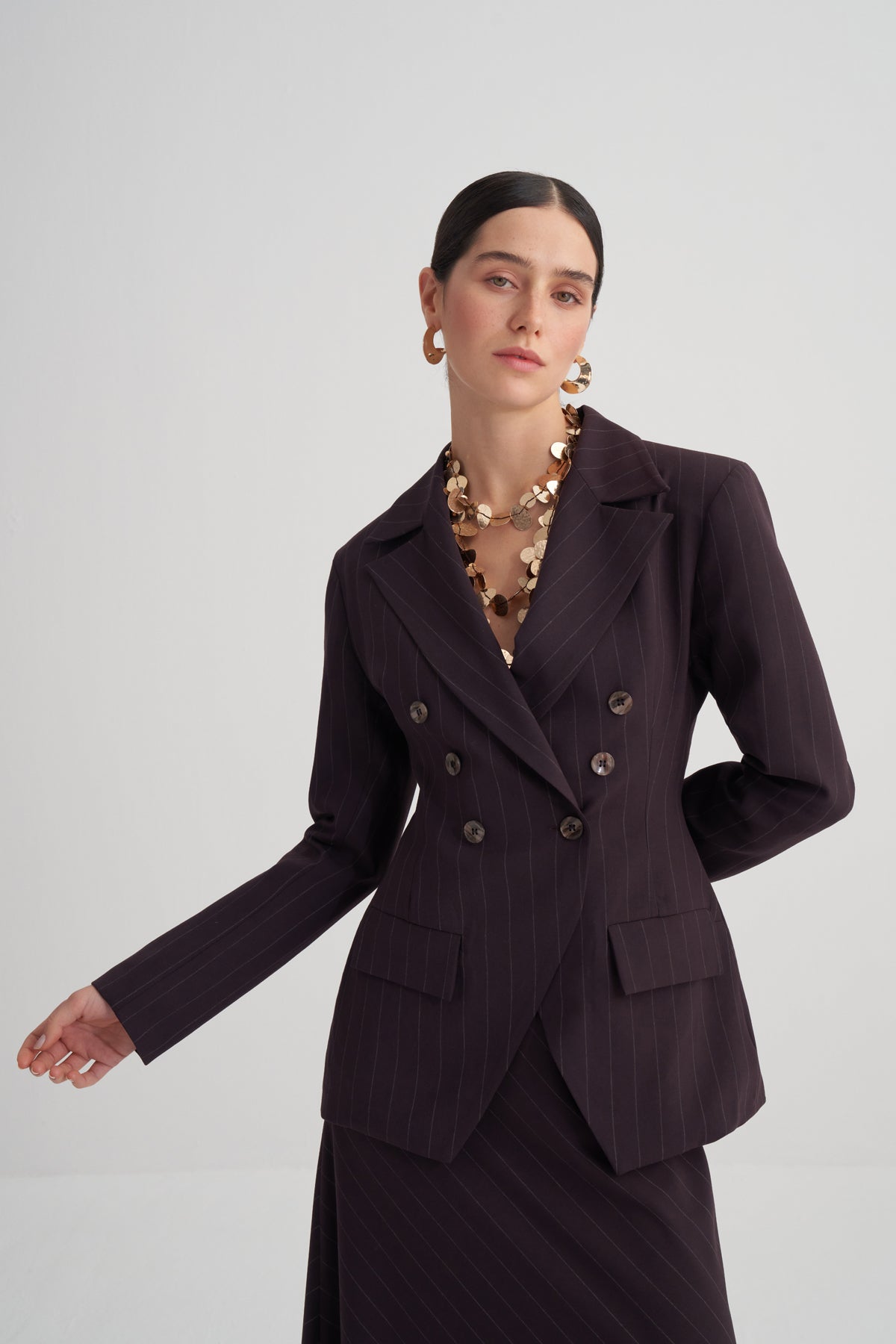 Bordo Çizgili Kruvaze Ceket