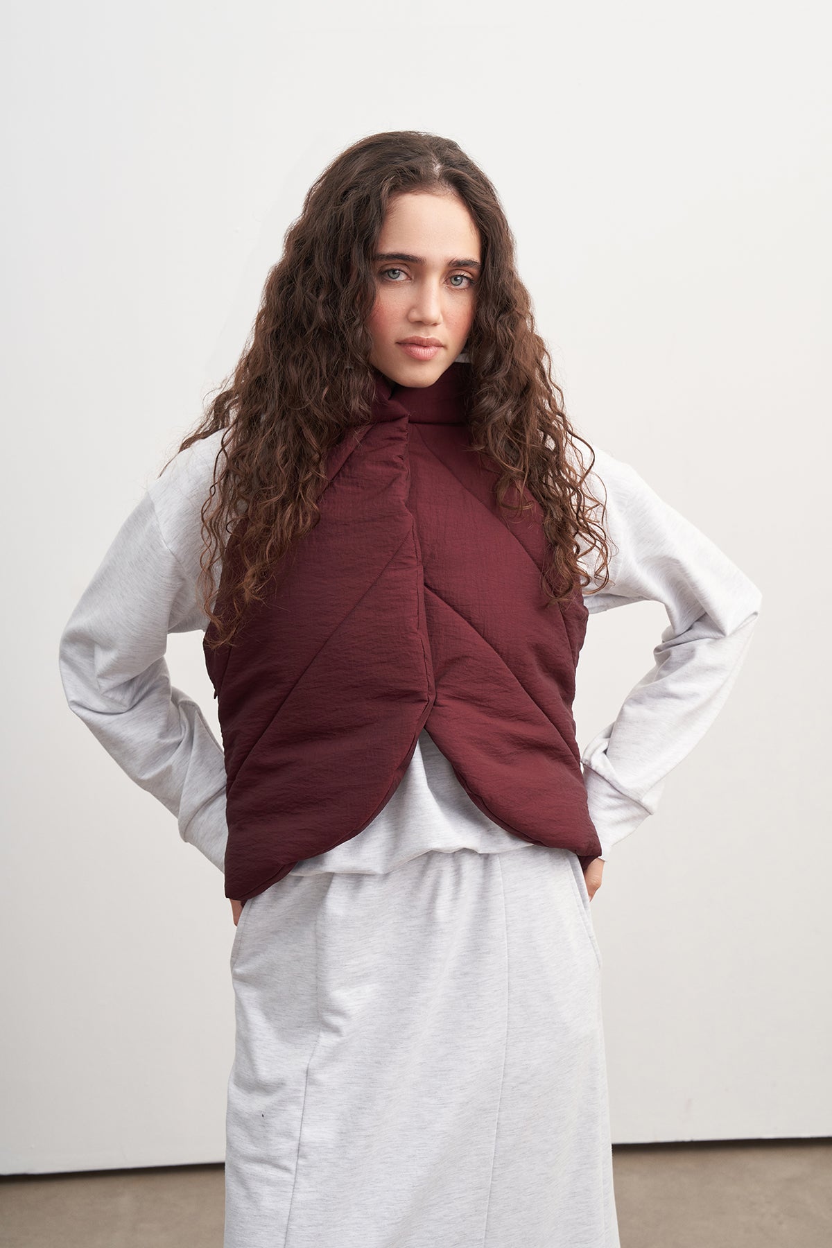 Bordo Crop Puf Yelek