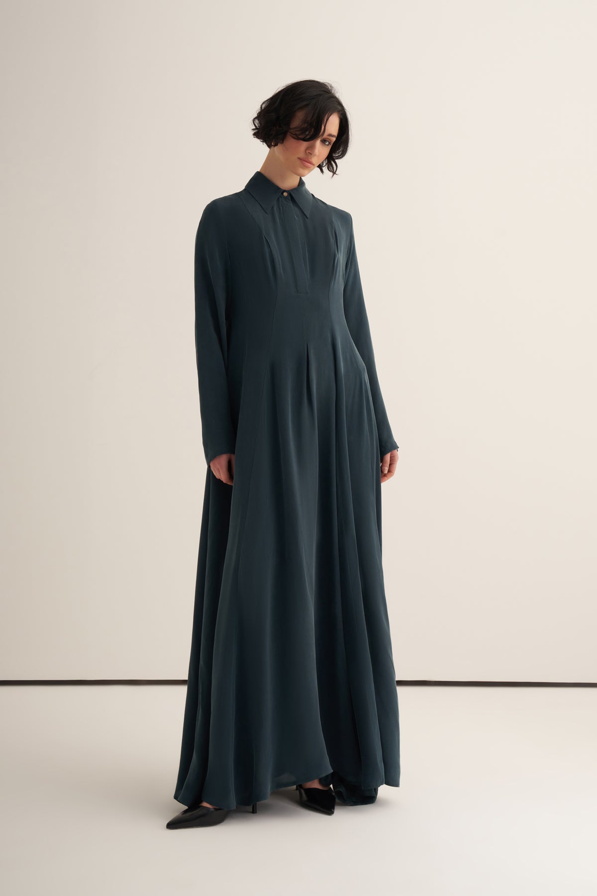 V Cupro Yeşil Elbise