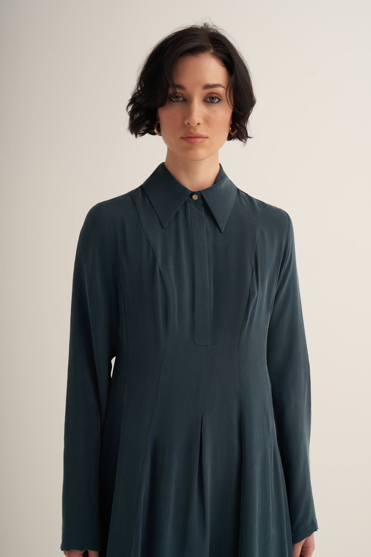 V Cupro Yeşil Elbise