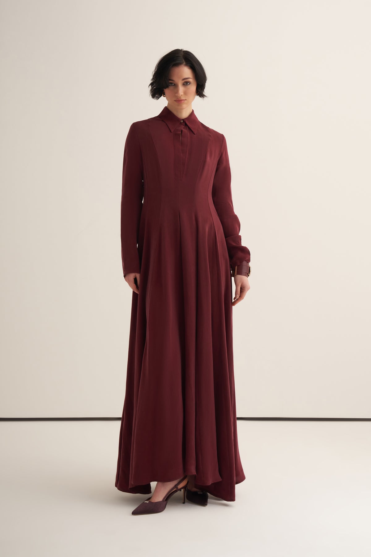 V Cupro Bordo Elbise