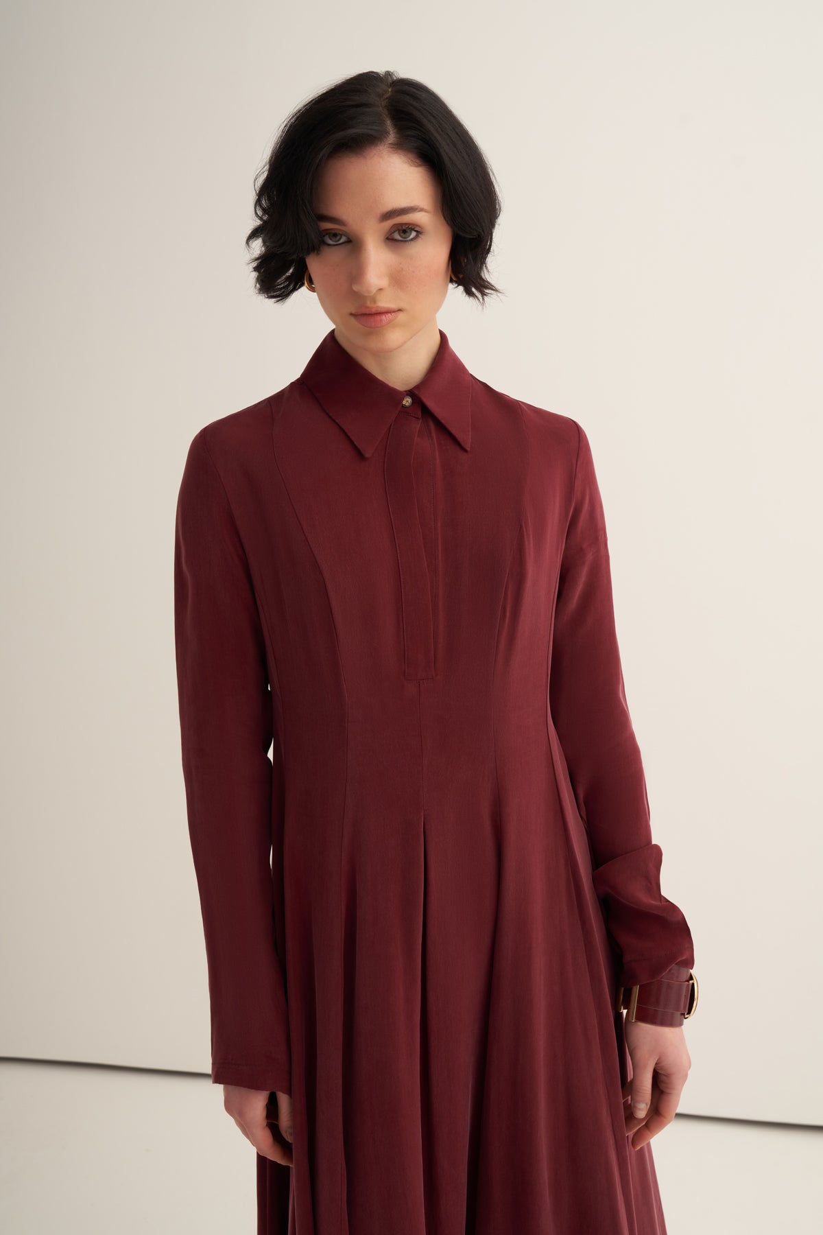 V Cupro Bordo Elbise