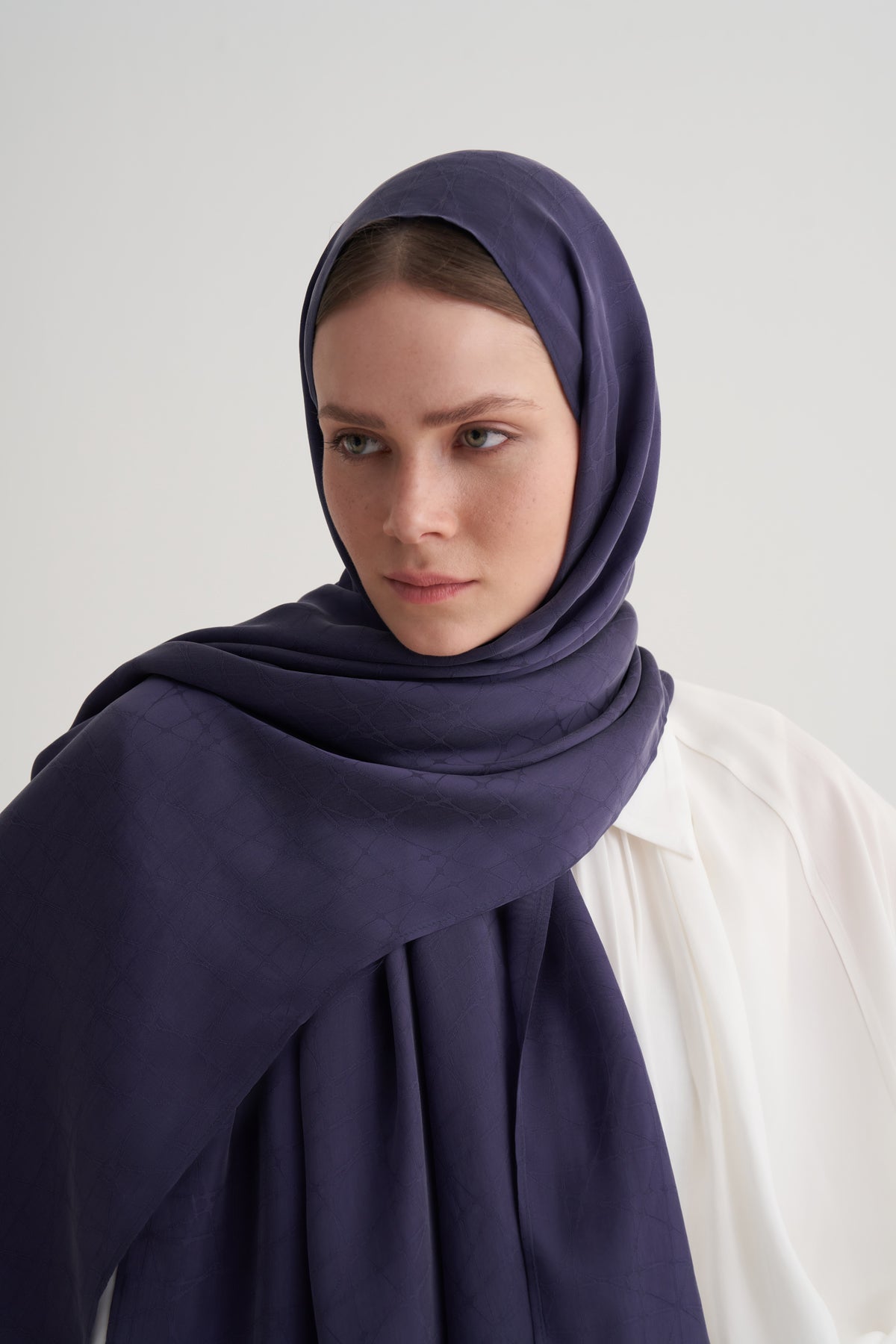 Morcivert Cupro Jakar Geometrik Şal