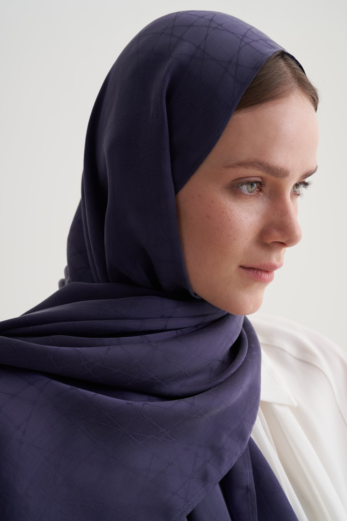 Morcivert Cupro Jakar Geometrik Şal