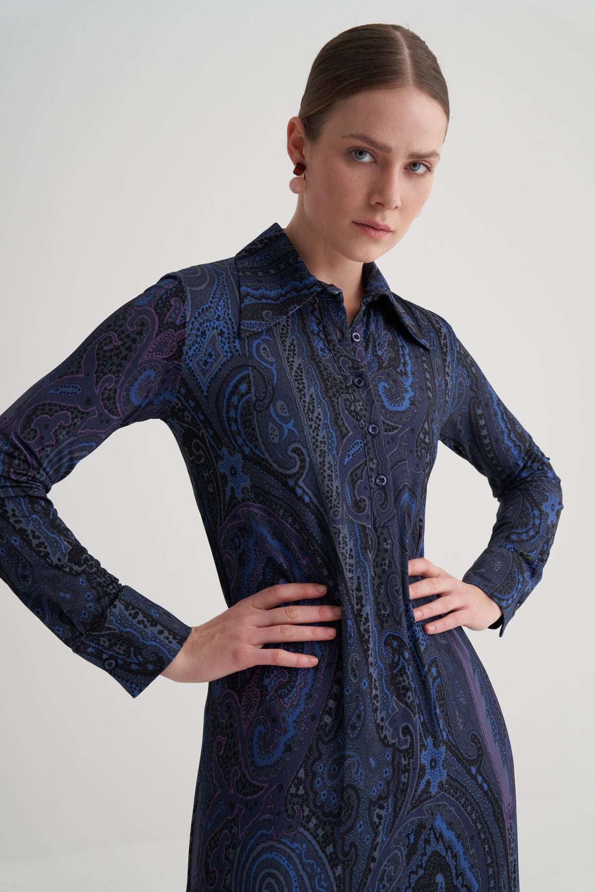 Lacivert Paisley Elbise