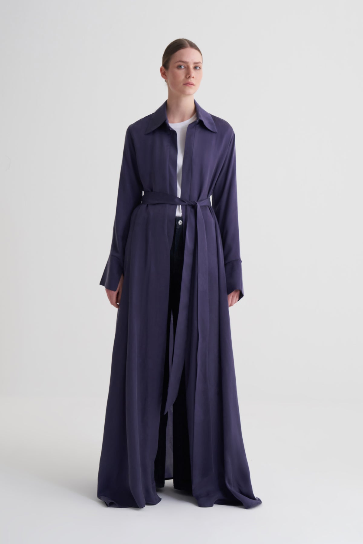 Morcivert Cupro Jakar Çiçekli Abaya