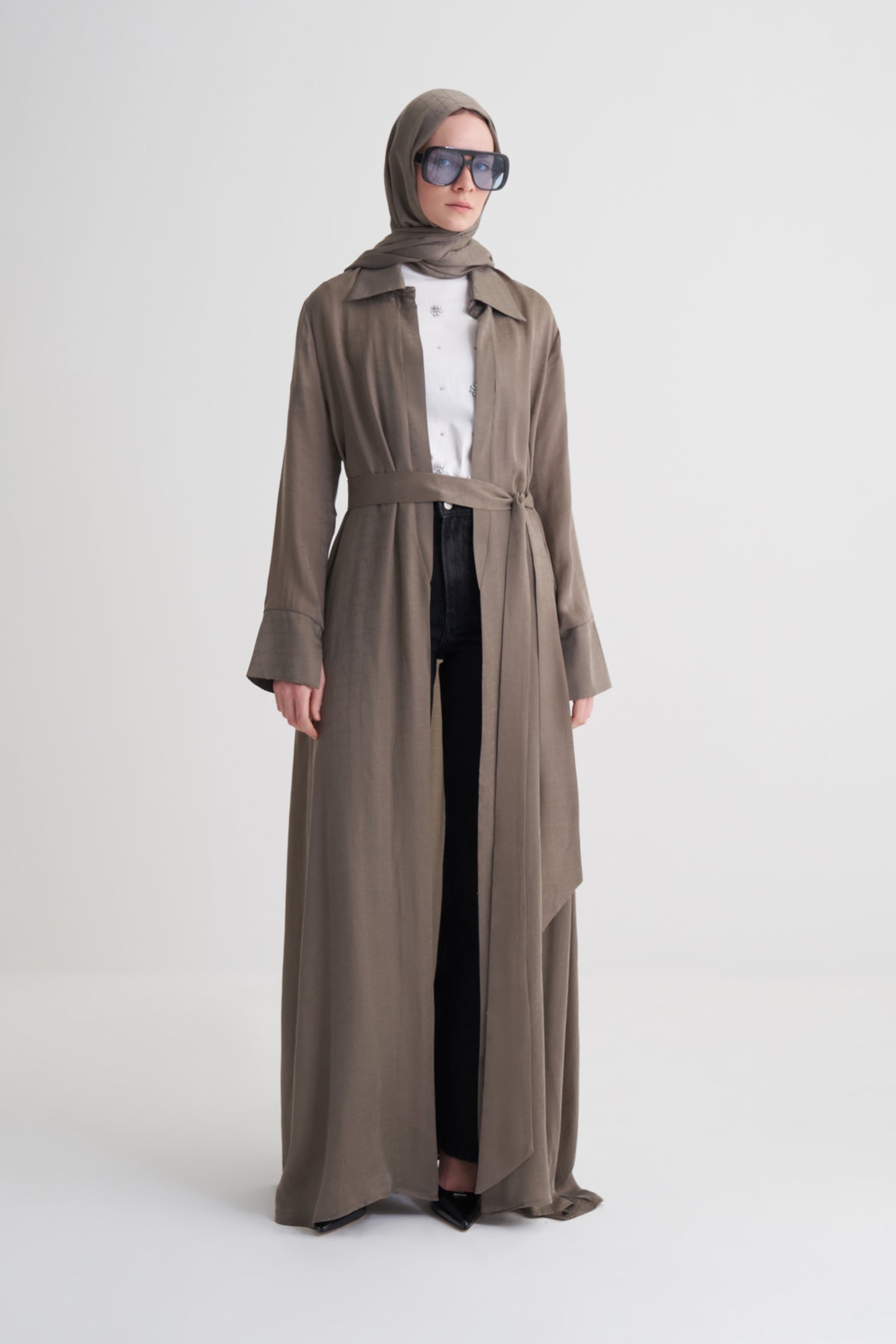 Vizon Cupro Jakar Geometrik Abaya Şal Takım