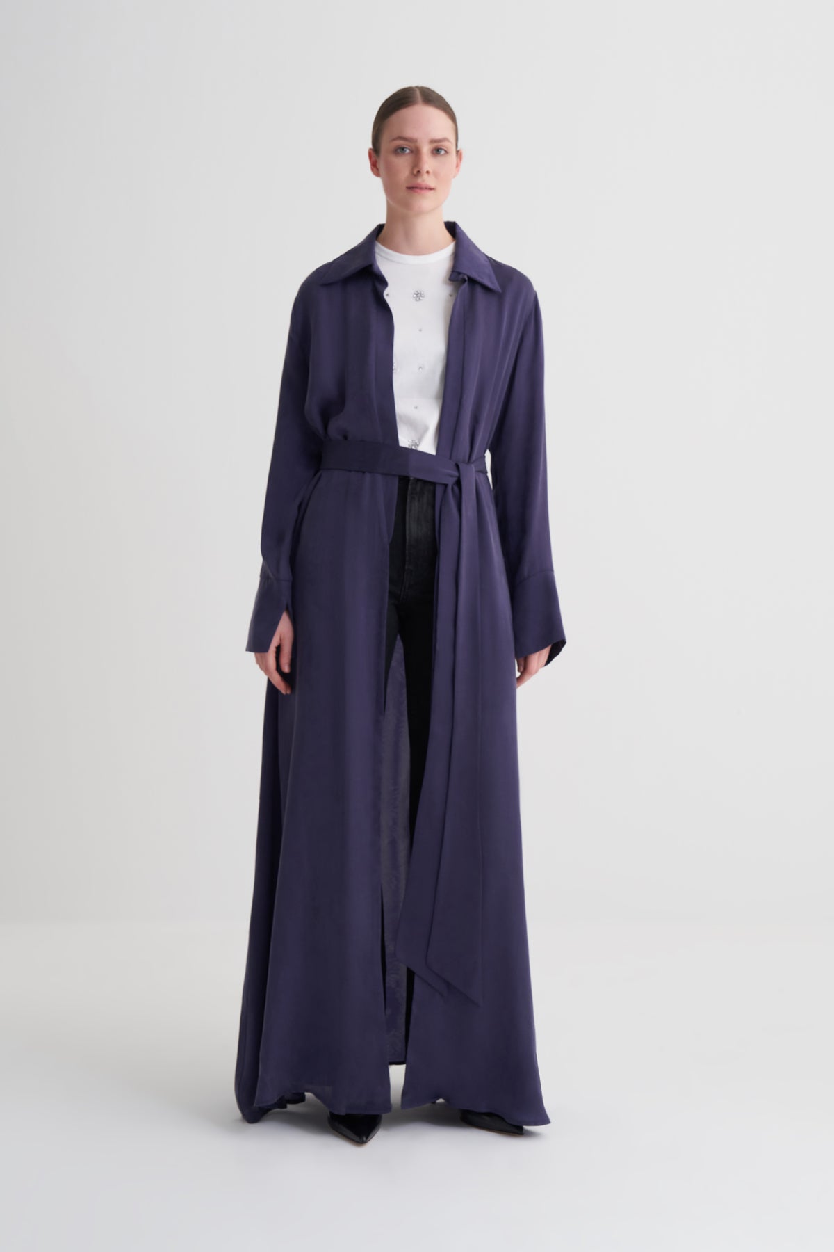 Morcivert Cupro Jakar Yapraklı Abaya