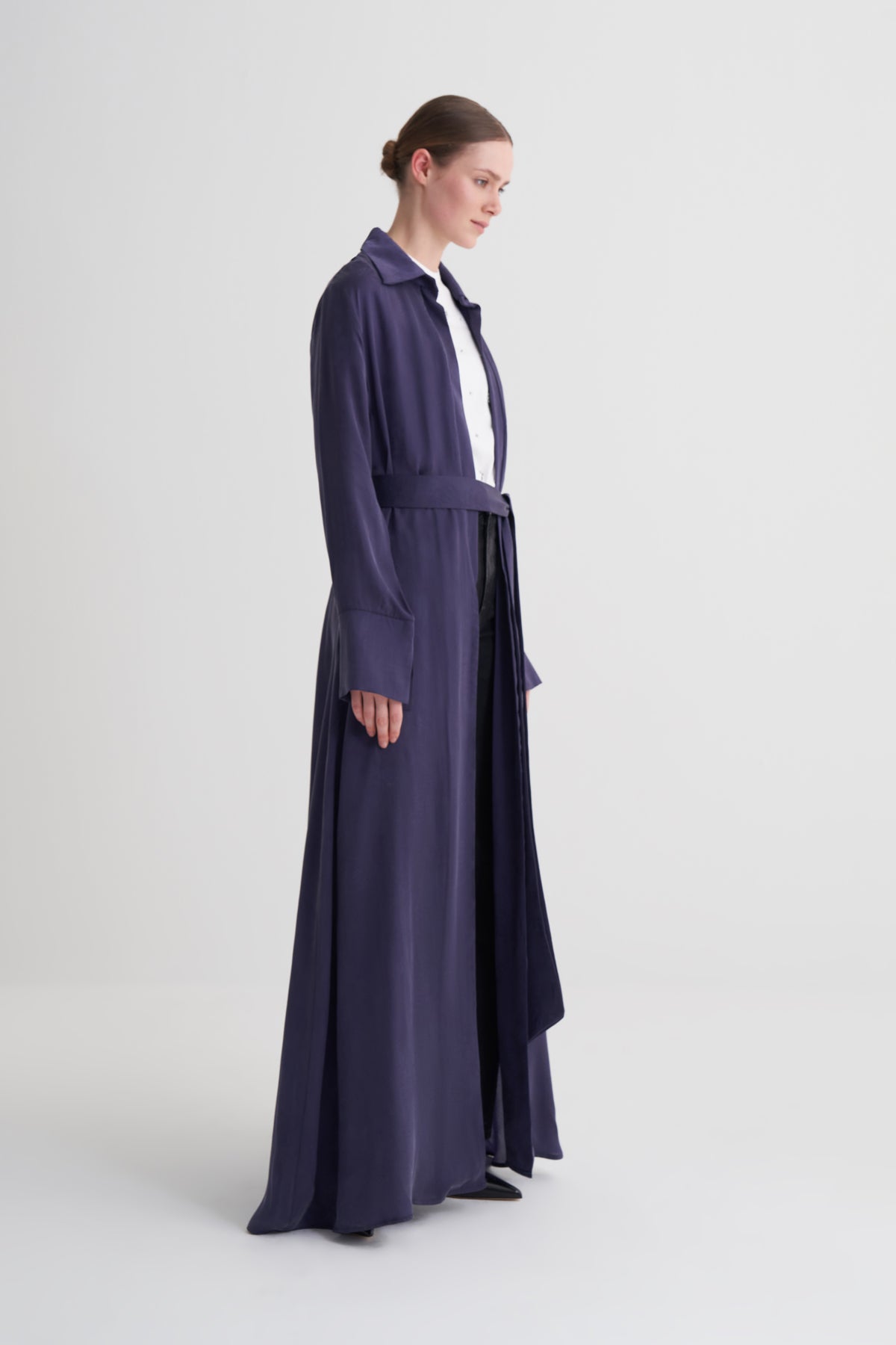 Morcivert Cupro Jakar Yapraklı Abaya