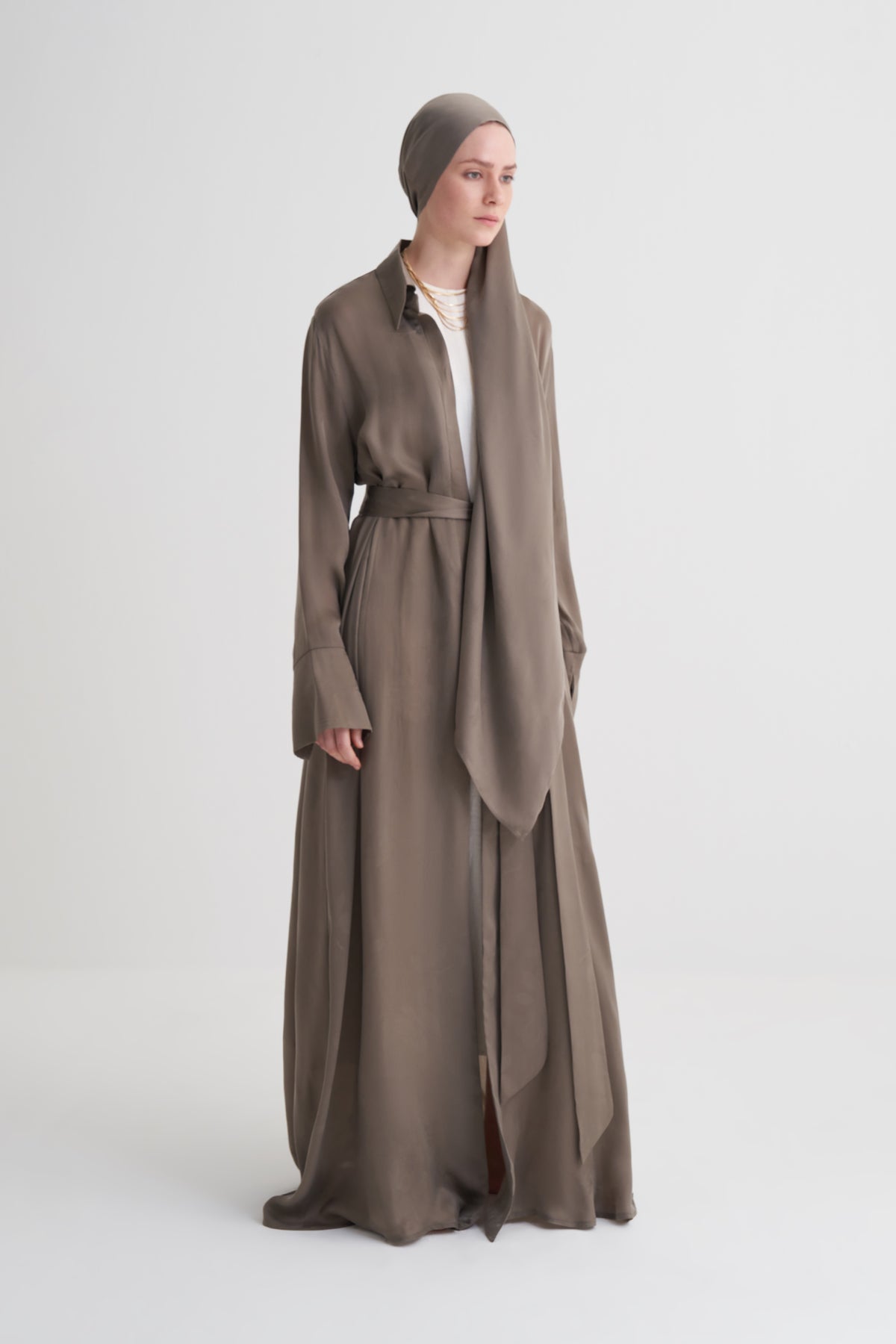 Vizon Cupro Jakar Çiçekli Abaya Şal Takım