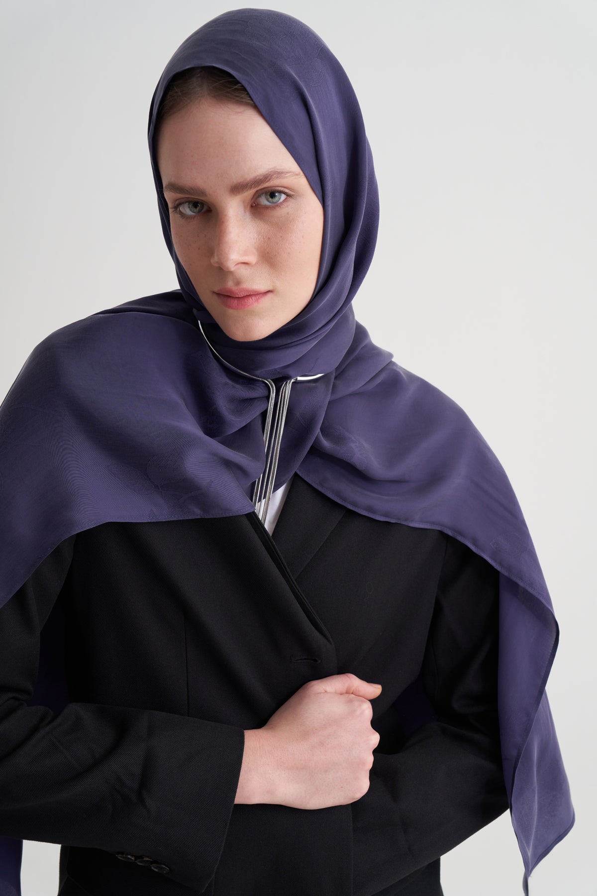 Morcivert Cupro Jakar Çiçekli Şal