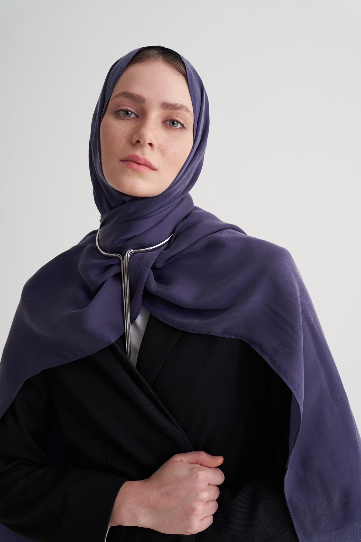 Morcivert Cupro Jakar Çiçekli Şal