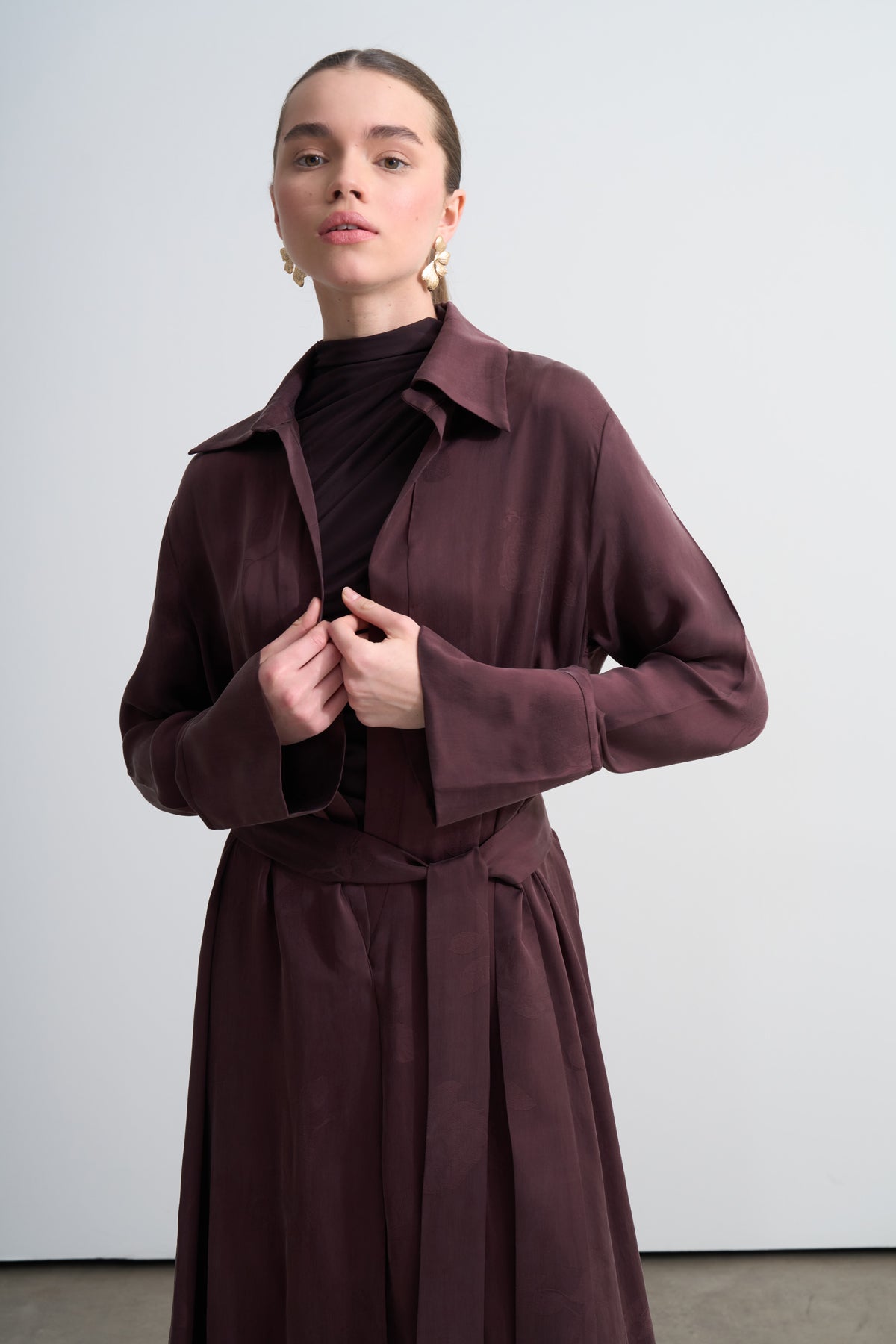 Bordo Cupro Jakar Çiçekli Abaya