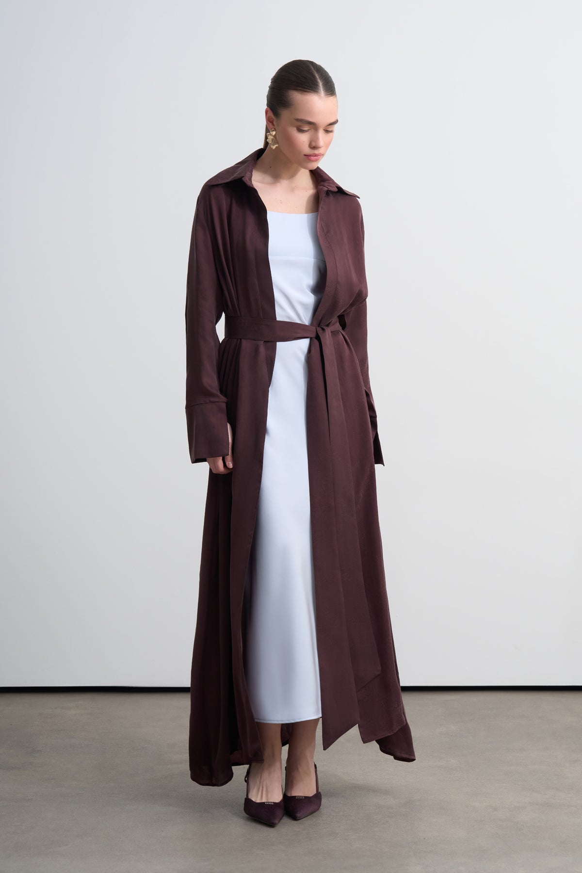 Bordo Cupro Jakar Yapraklı Abaya