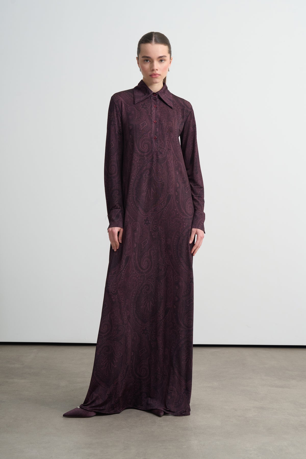 Bordo Paisley Maxi Elbise