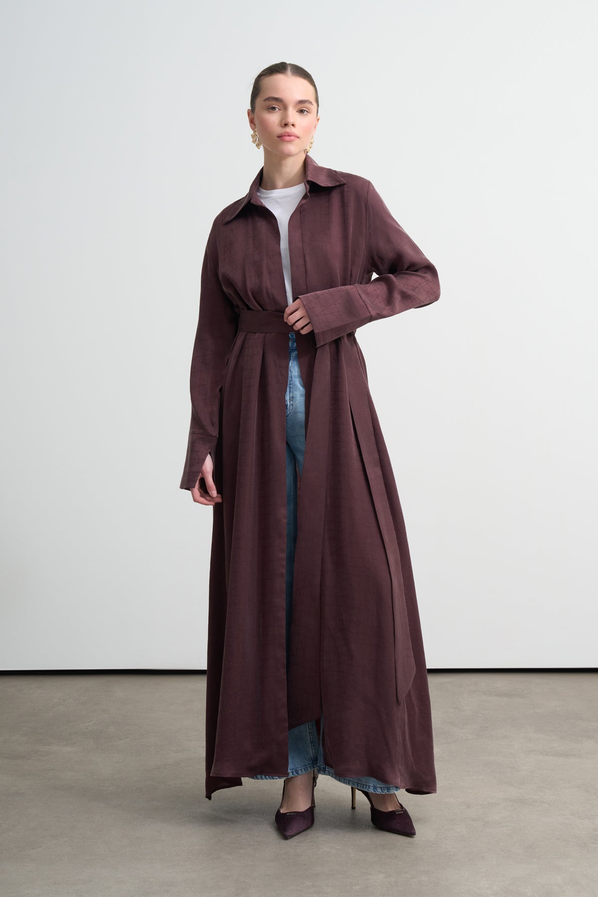 Bordo Cupro Jakar Geometrik Abaya