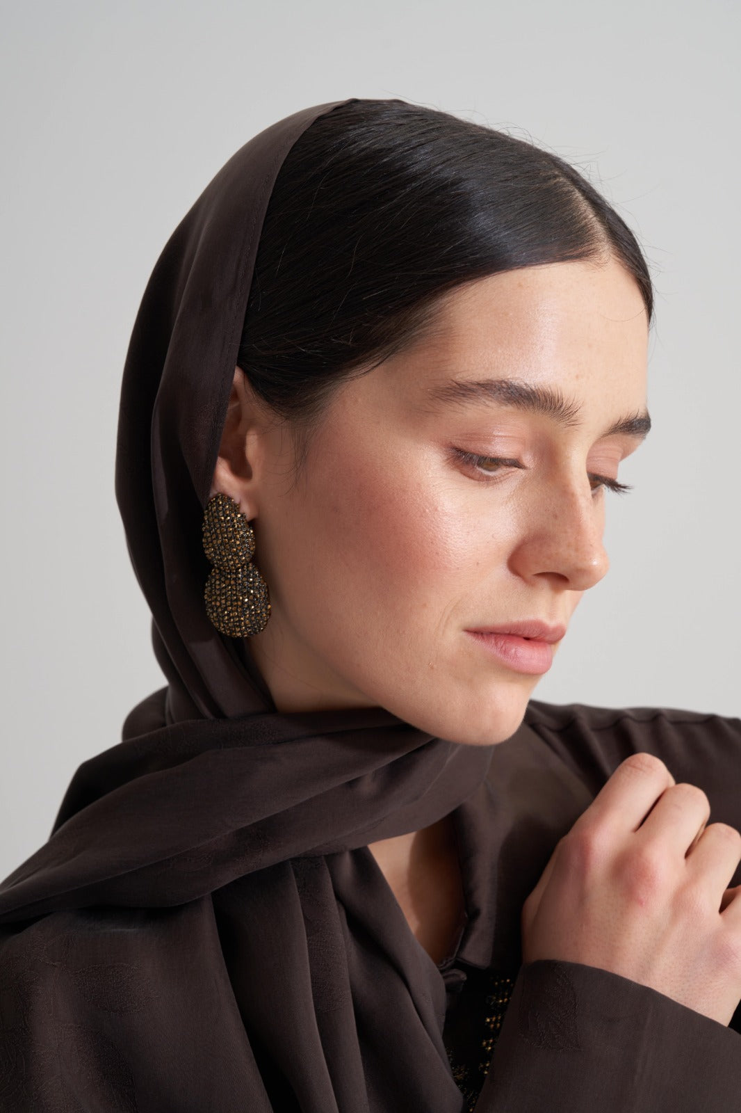 Kahverengi Cupro Jakar Çiçekli Şal