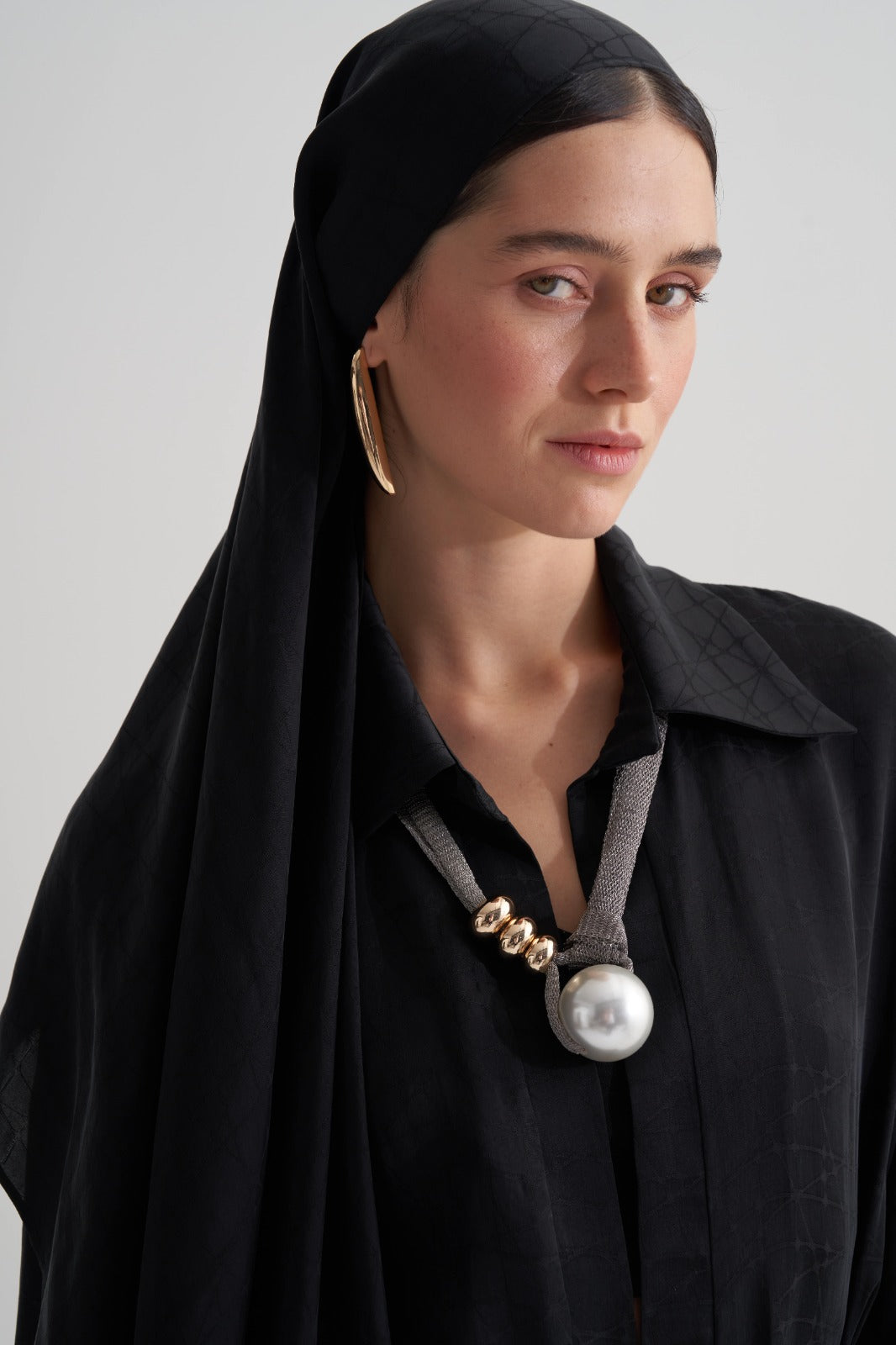 Siyah Cupro Jakar Geometrik Şal