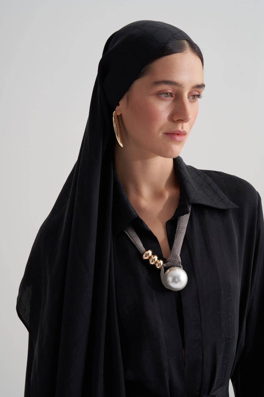 Siyah Cupro Jakar Geometrik Şal