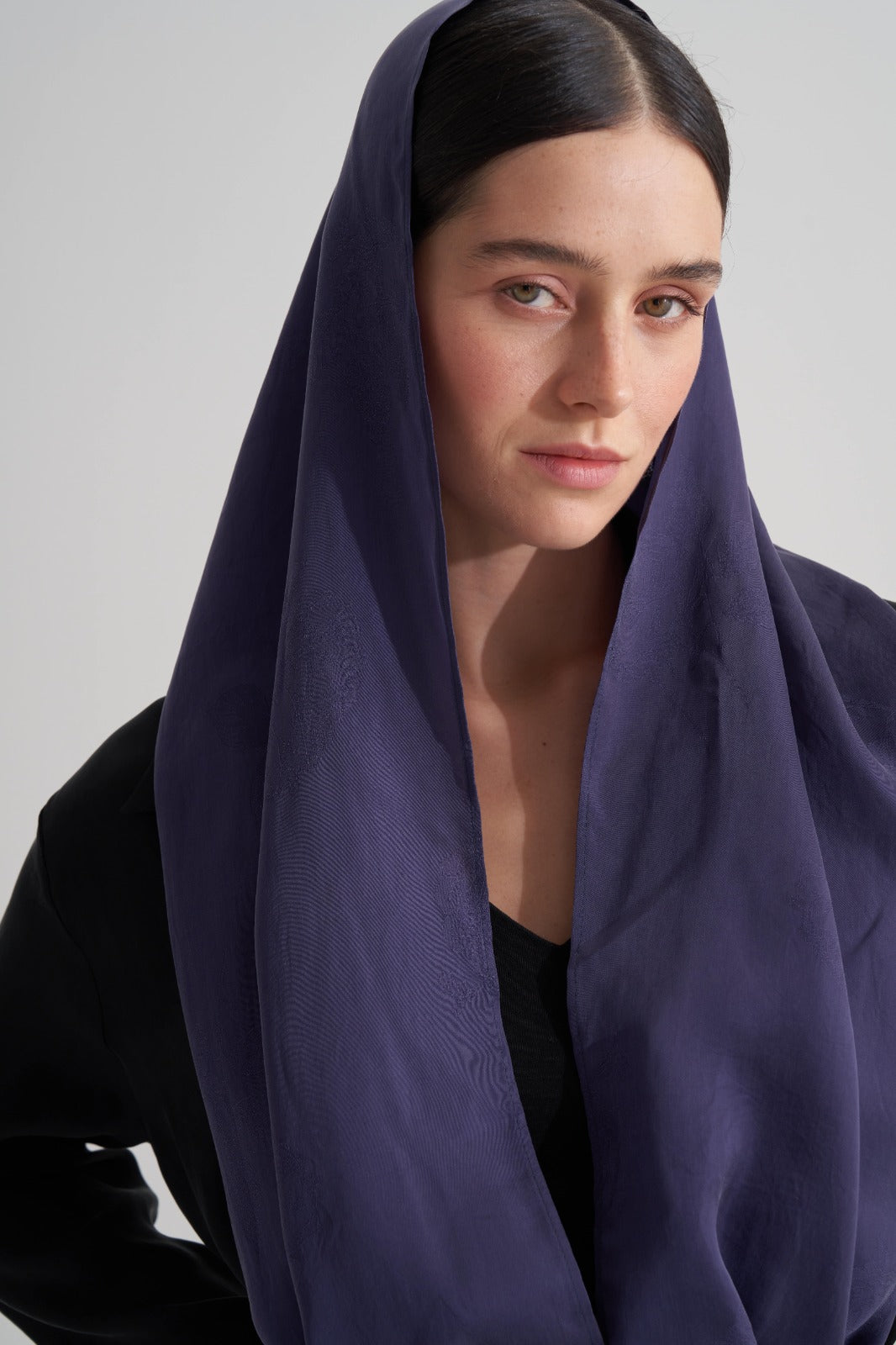 Morcivert Cupro Jakar Yapraklı Şal