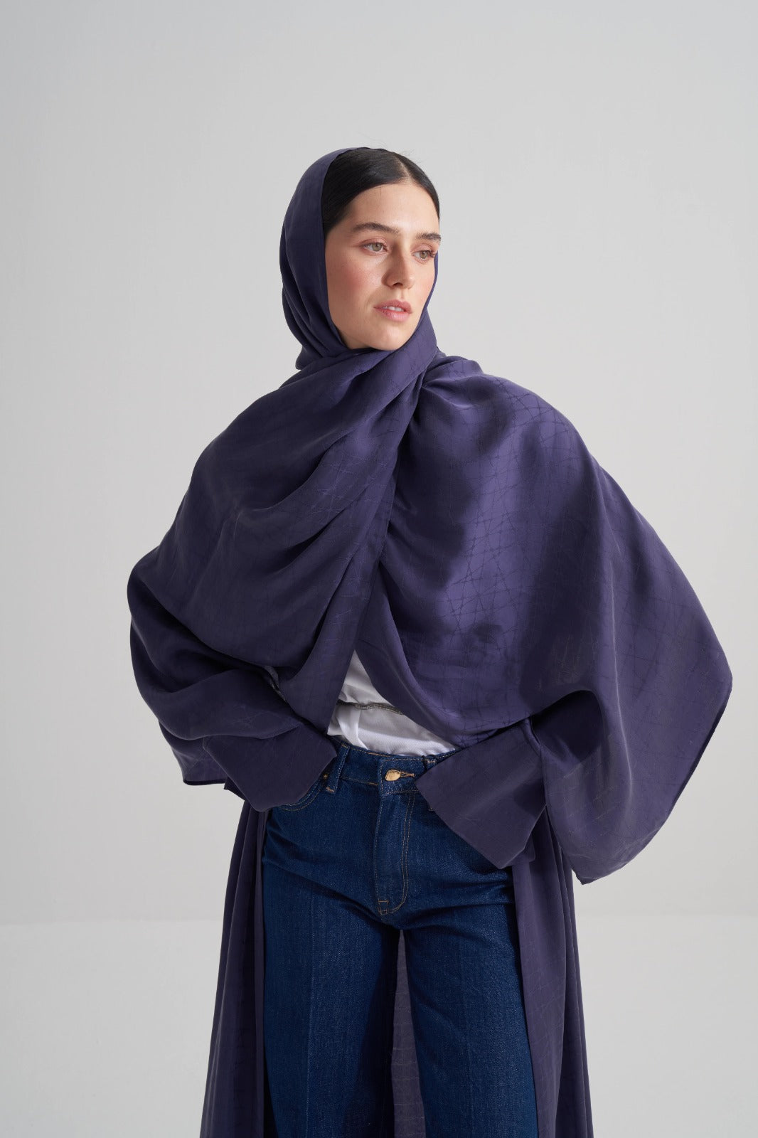 Morcivert Cupro Jakar Geometrik Şal