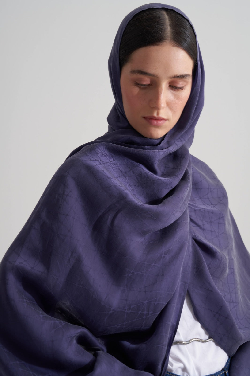 Morcivert Cupro Jakar Geometrik Şal