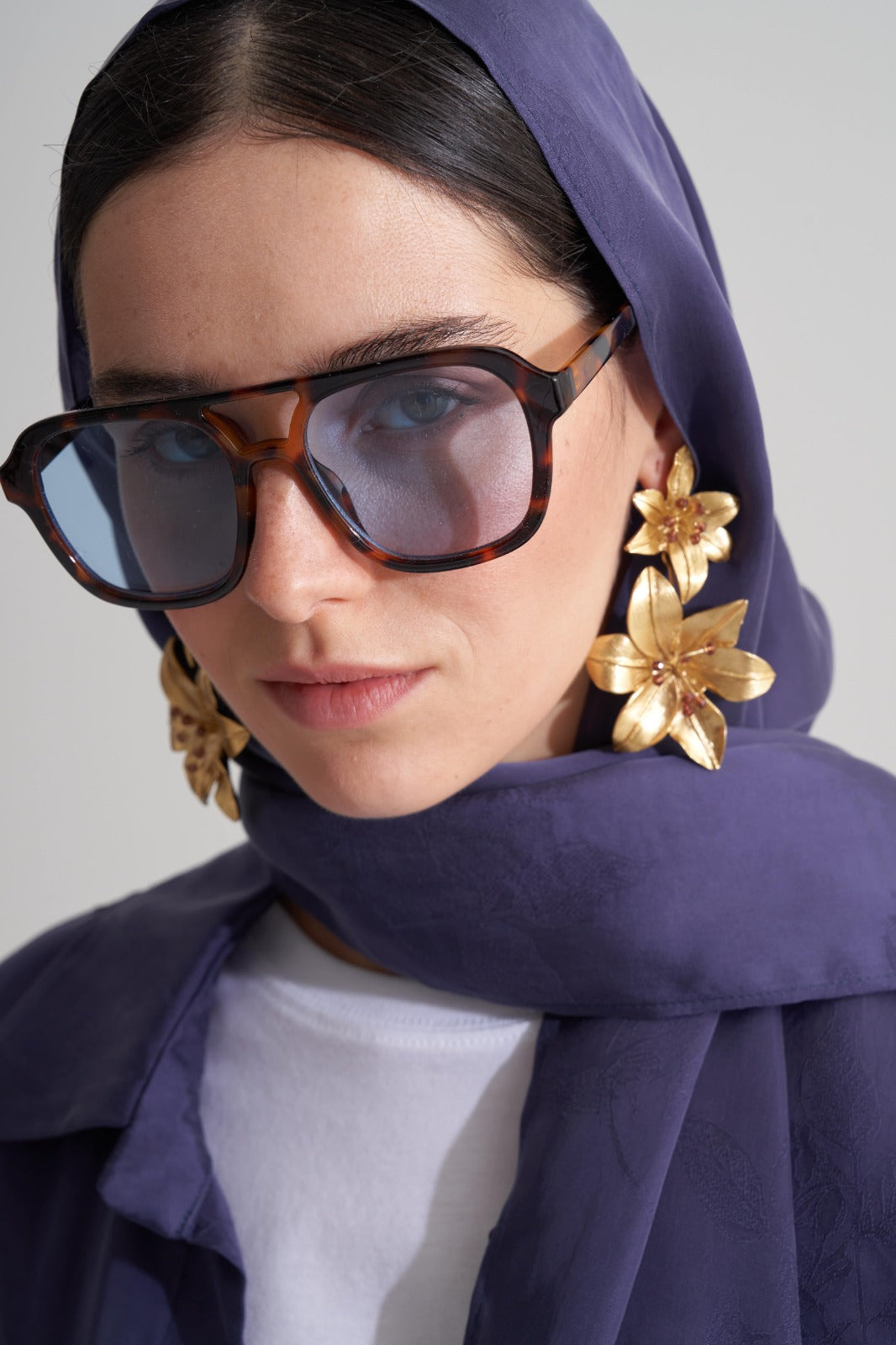 Morcivert Cupro Jakar Çiçekli Şal