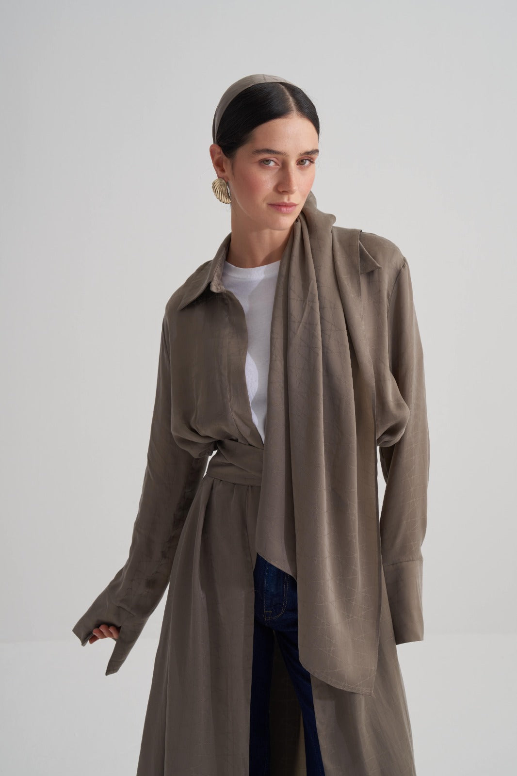 Yeşil Cupro Jakar Geometrik Şal