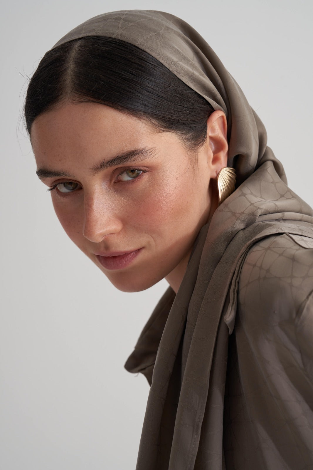 Yeşil Cupro Jakar Geometrik Şal