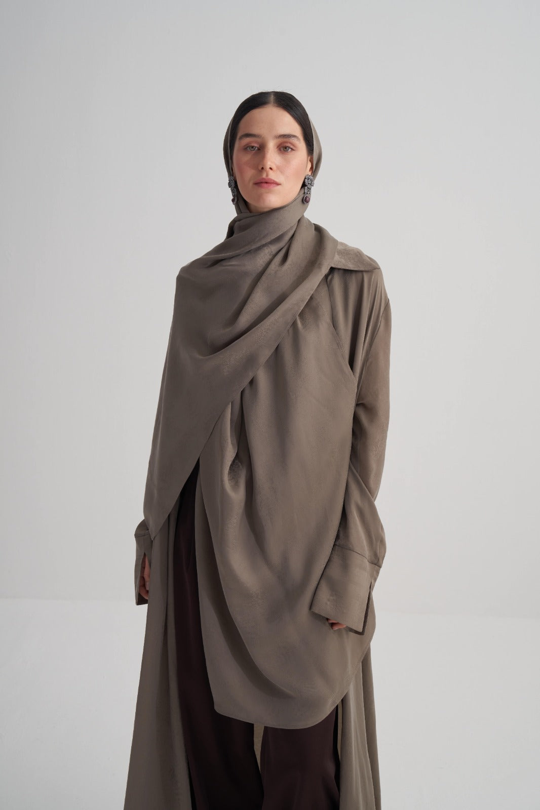 Yeşil Cupro Jakar Yapraklı Şal