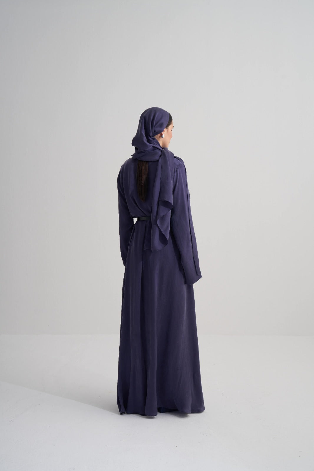 Morcivert Cupro Jakar Yapraklı Abaya Şal Takım