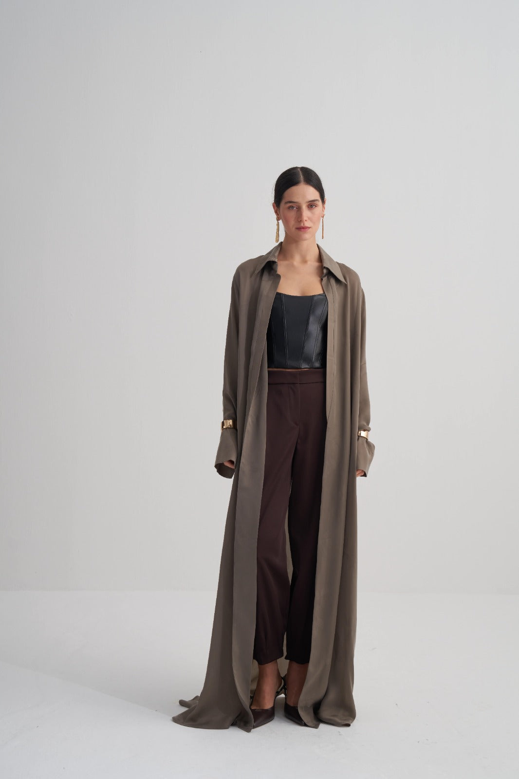 Yeşil Cupro Jakar Çiçekli Abaya