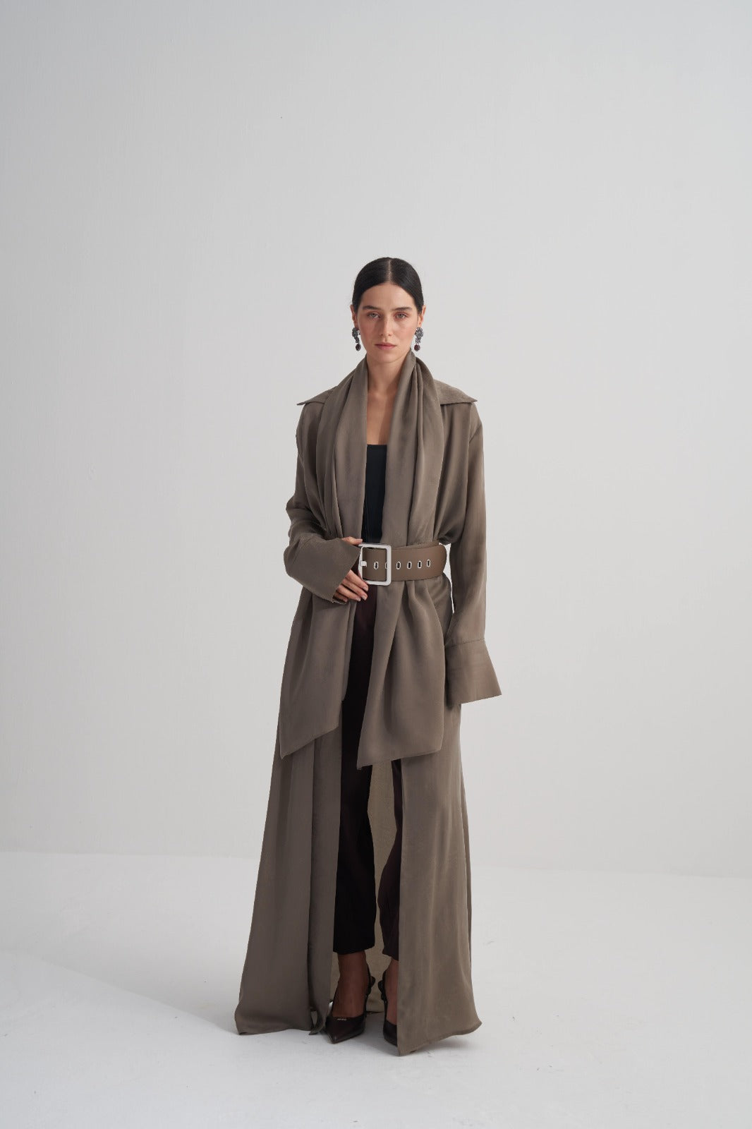 Yeşil Cupro Jakar Çiçekli Abaya Şal Takım