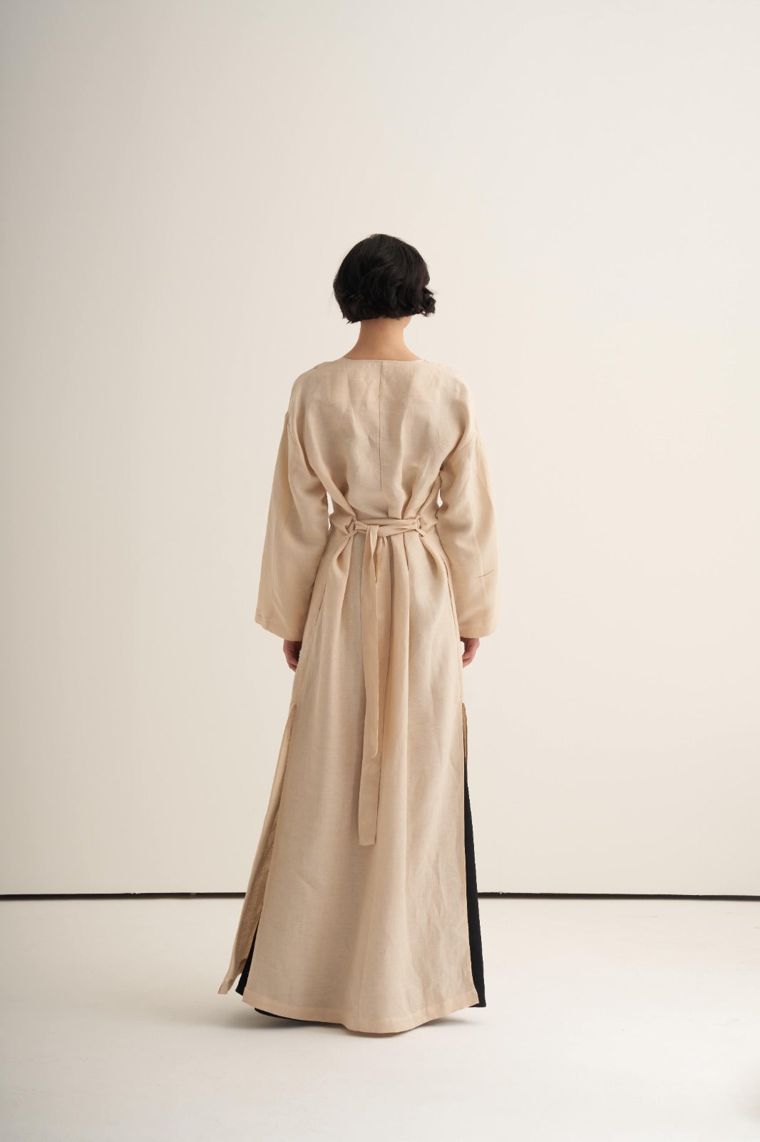 Krem Cupro Keten Pelerinli Kap